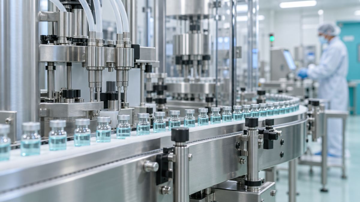 Vial filling line in a production suite